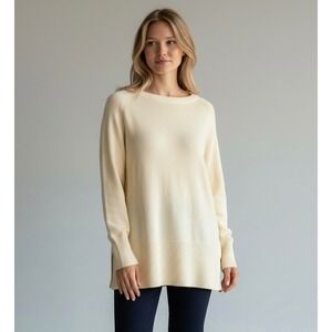 NEW Pretty Garden Cream Oversized Small Knit Crewneck Tunic Sweater